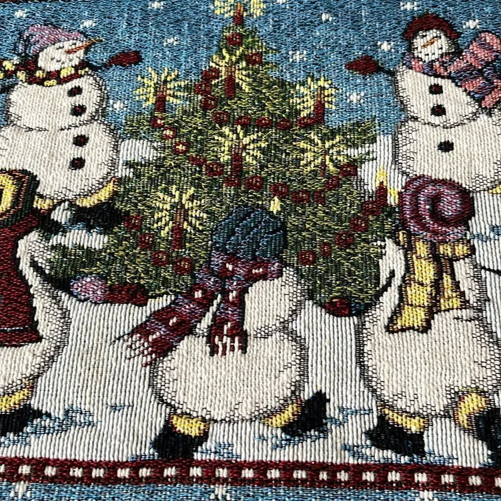 Set (4) Tapestry Design Rectangle Placemats Snowmen Dancing with Christmas Tree